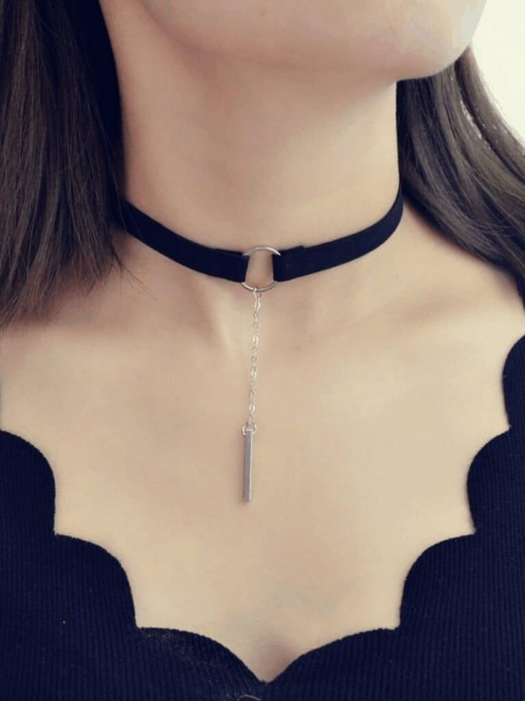 BDSM Choker Collar with O-ring and Pendant Leash