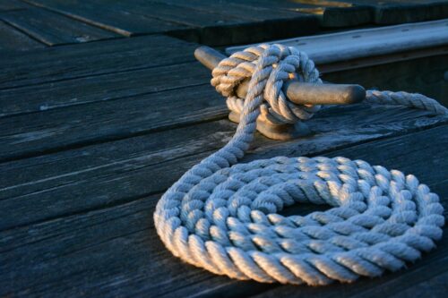 Nylon rope used to secure boats in harbour