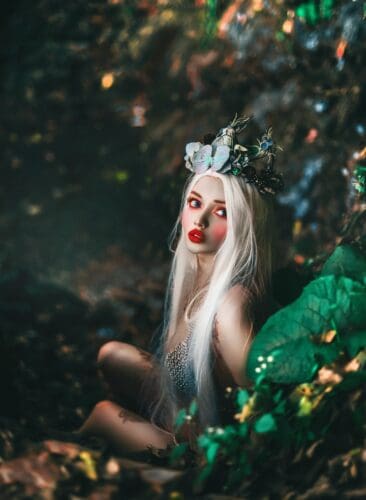 submissive fairy woman in forest fantasy