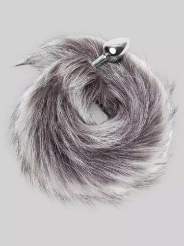 The DOMINIX Deluxe Stainless Steel Small Faux Silver Fox Tail Butt Plug available from LoveHoney